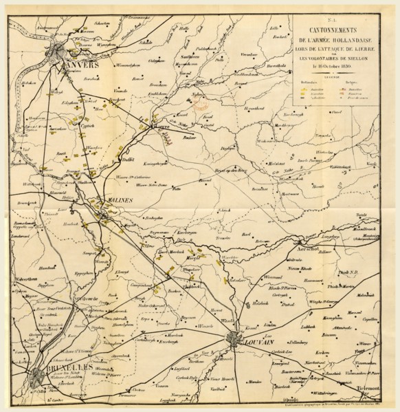 Cantonnements of the Dutch army in Belgium in 1830, 19th century engraving