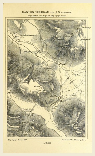 Kanton Thurgau, 1896, Die Schweizerische Landesvermessung, 1832-1864, 19th century engraving,