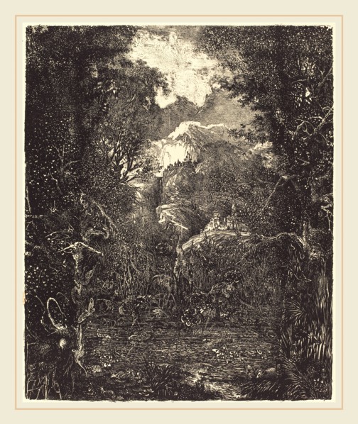 Rodolphe Bresdin (French, 1822-1885), The Towns Behind the Marsh, probably 1868, lithograph