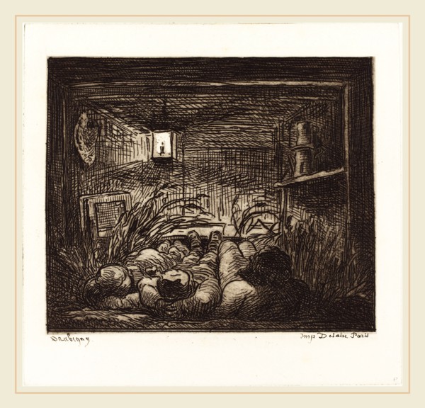 Charles-FranÃ§ois Daubigny (French, 1817-1878), Asleep Aboard the Bottin (Coucher a bord du