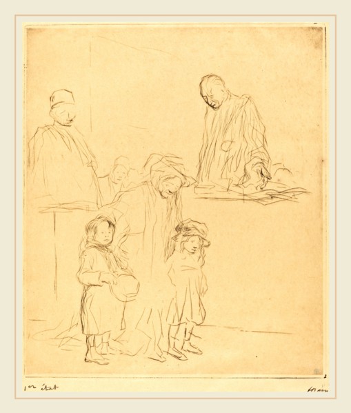 Jean-Louis Forain, Coming Out of the Hearing (first plate), French, 1852-1931, 1909, etching