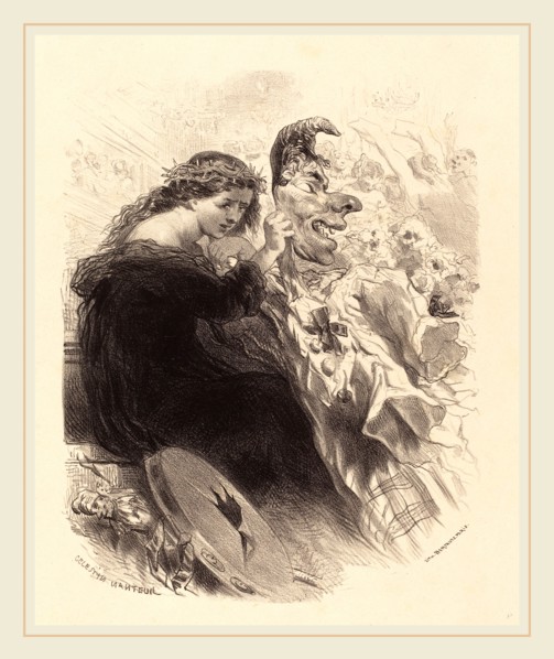 Célestin Nanteuil (French, 1813-1873), The Woman Behind the Mask, 1830s, lithograph on buff chine