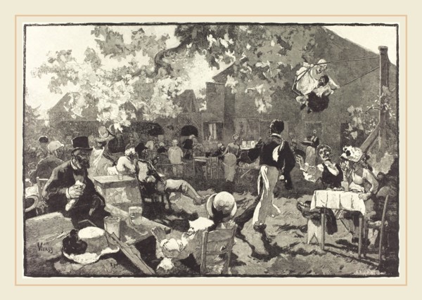 Auguste LepÃ¨re after Daniel Vierge (French, 1849-1918), Le Cabaret du Coq de BruyÃ¨re au Bois de