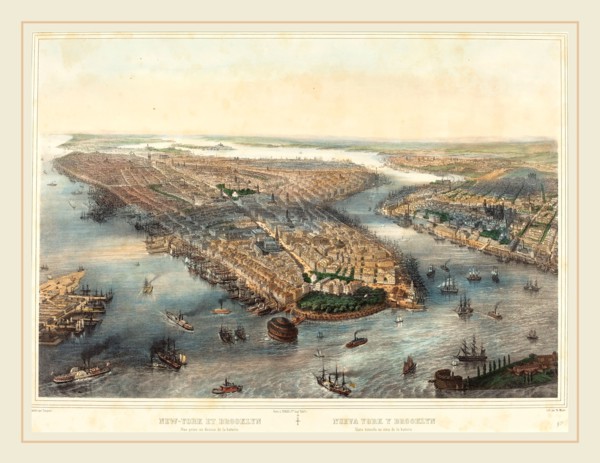 Theodore Muller after William Simpson (French, 1819-1879), New York et Brooklyn-Vue prise au dessus