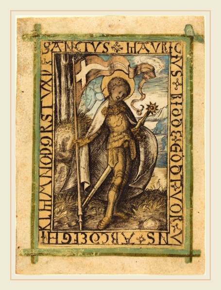 German 15th Century, Saint Maurice, c. 1480-1490, engraving, hand-colored