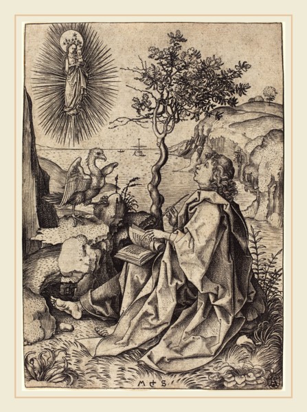 Martin Schongauer (German, c. 1450-1491), Saint John on Patmos, c. 1475-1480, engraving on laid