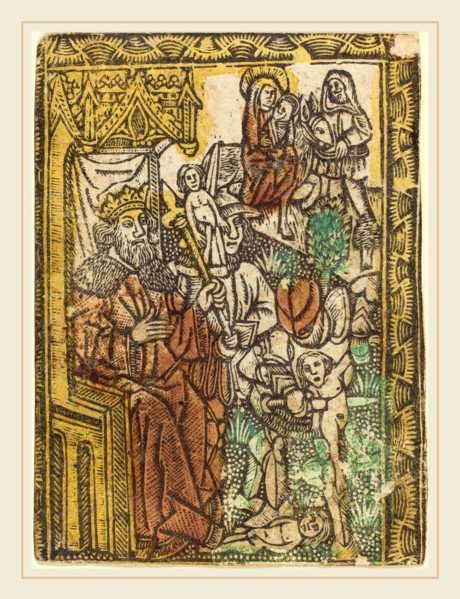 German 15th Century, The Adoration of the Magi, c. 1470-1480, metalcut, hand-colored in yellow,