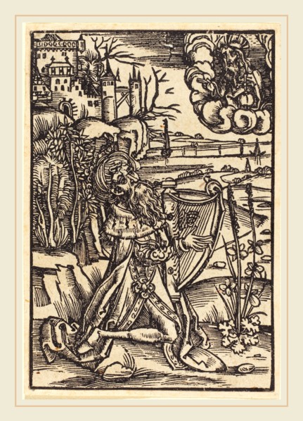 German 15th Century, David Playing the Harp, c. 1500, woodcut