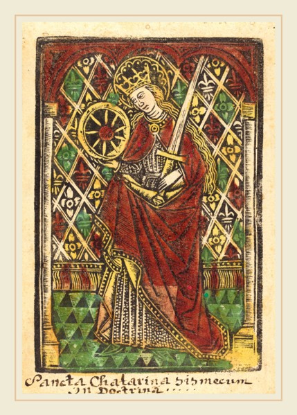 Workshop of Master of the Protective Saints of Cologne, Saint Catherine, 1480 or after, metalcut,
