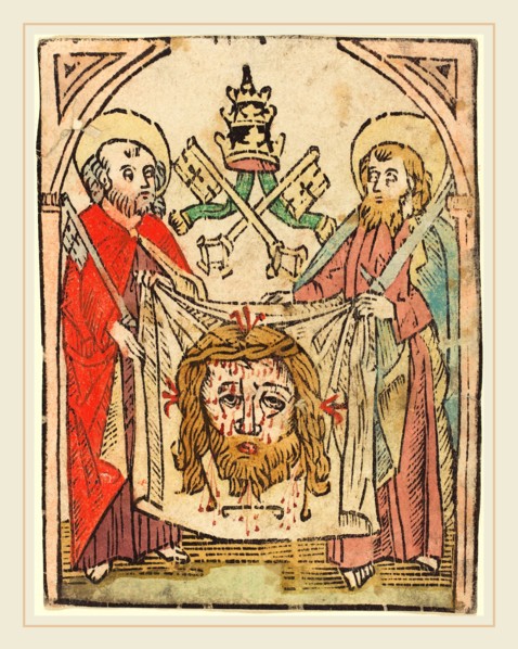 German 15th Century, Saints Peter and Paul with the Sudarium, in or after 1475, woodcut,