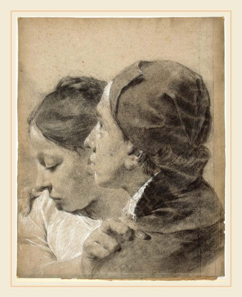 Giovanni Battista Piazzetta, A Young Man Embracing a Girl, 1683-1754, c. 1743, black chalk,