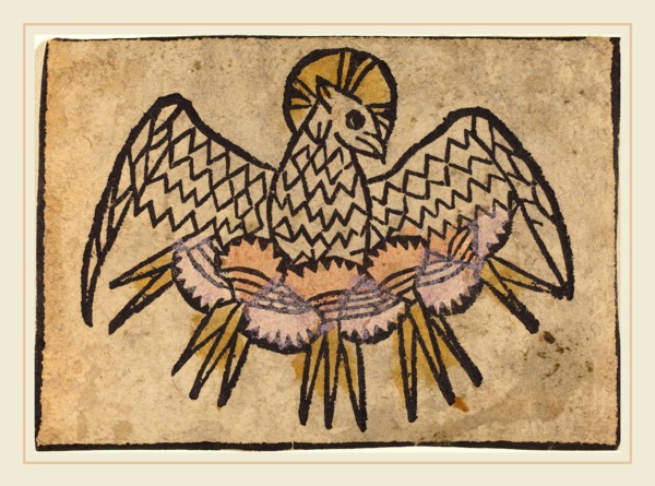 German 15th Century, The Holy Ghost, c. 1460-1470, woodcut, hand-colored in yellow, lavender, and