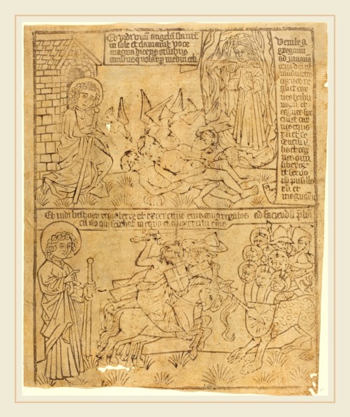 German 15th Century, Apocalypse of John, Leaf 10, c. 1465, woodcut