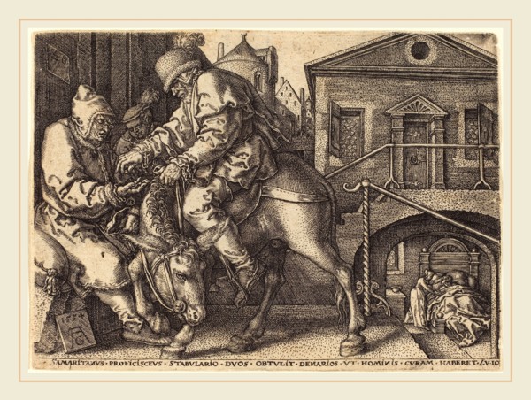 Heinrich Aldegrever (German, 1502-1555-1561), The Good Samaritan Paying for the Lodgings  of the