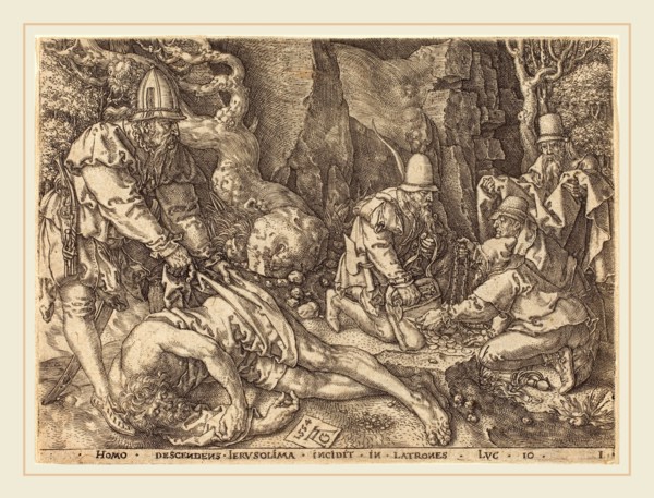 Heinrich Aldegrever (German, 1502-1555-1561), Traveler among Thieves, 1554, etching