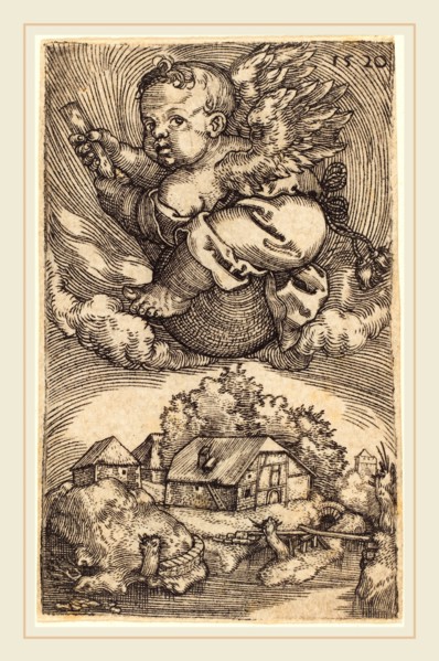 Barthel Beham (German, 1502-1540), Genius on a Globe Floating in the Air, 1520, engraving