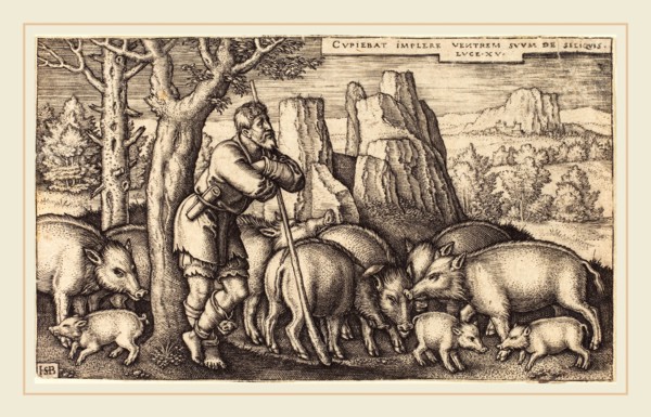 Sebald Beham (German, 1500-1550), The Prodigal Son with the Swine, engraving