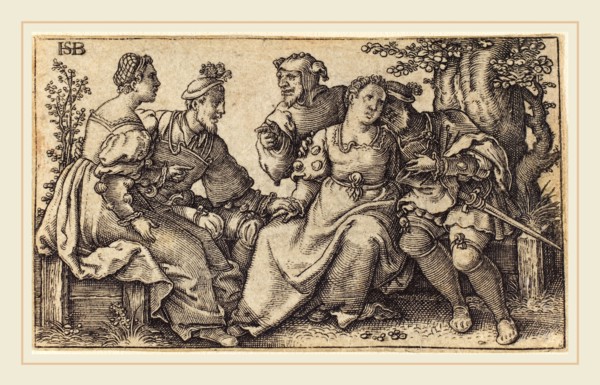 after Hans Sebald Beham, Two Loving Pairs with Clown, engraving