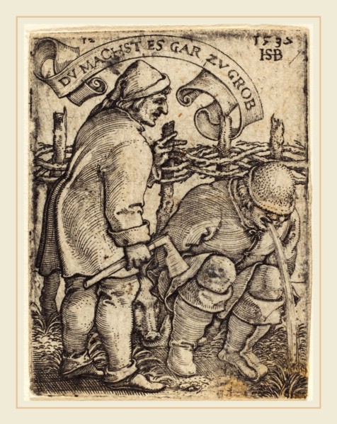 Sebald Beham (German, 1500-1550), Vomiting Peasant, engraving