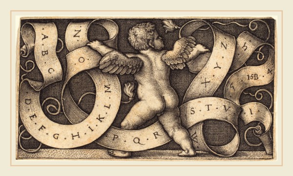 Sebald Beham (German, 1500-1550), Genius with Alphabet, 1542, engraving