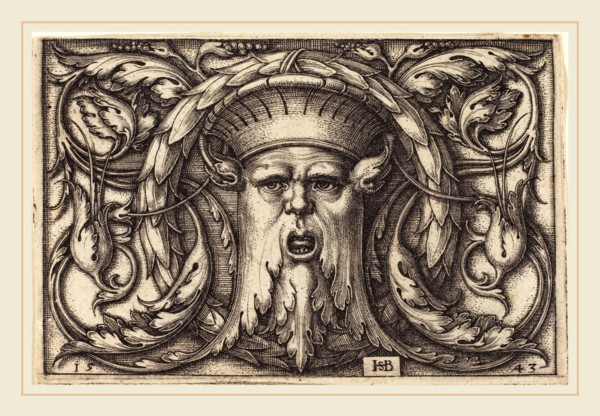 Sebald Beham (German, 1500-1550), Ornament with a Mask, 1543, engraving