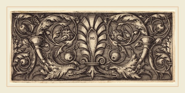 Sebald Beham (German, 1500-1550), Ornament with Two Grotesque Dolphins, engraving