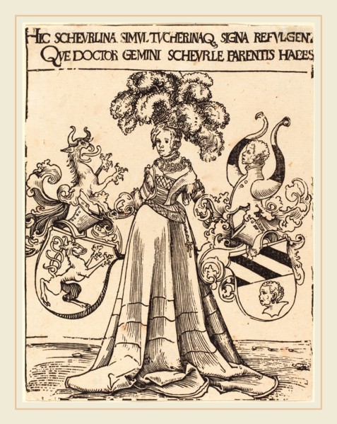 Lucas Cranach the Elder (German, 1472-1553), Bookplate of Scheurl and Tucher, woodcut