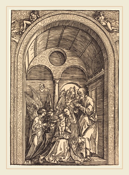 Albrecht DÃ¼rer (German, 1471-1528), The Holy Family with Two Angels in a Vaulted Hall, c. 1504,