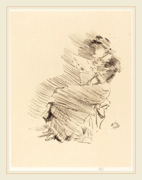 James McNeill Whistler (American, 1834-1903), Reading, 1879, lithograph in black on cream chine