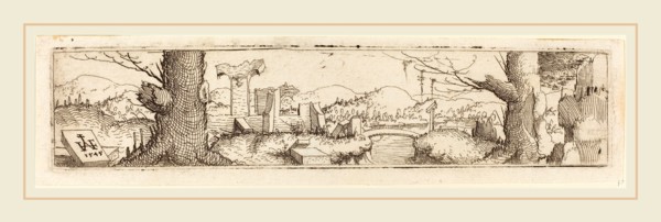 Augustin Hirschvogel (German, 1503-1553), Landscape with a Brook and Ruins, 1545, etching