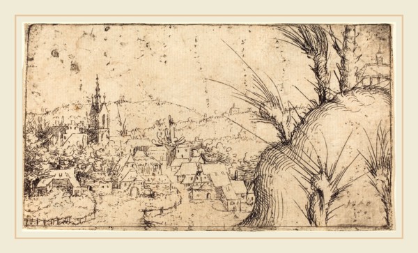 Augustin Hirschvogel (German, 1503-1553), Landscape with a Town at Left, 1549, etching