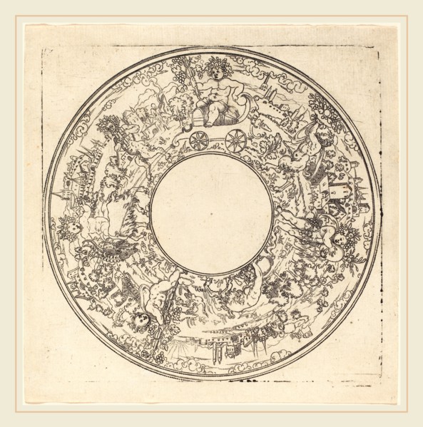 Master IS. (German, active c. 1581-1590), Bacchus in a Cart, punch engraving