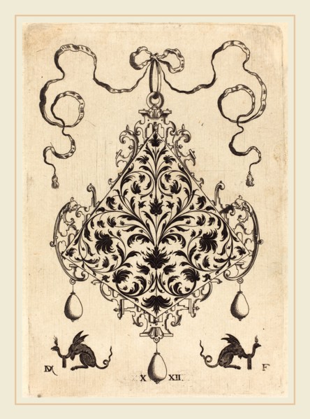 Daniel Mignot (German, active 1593-1596), Large Pendant, Ornamental Foliage Design, 1596, engraving