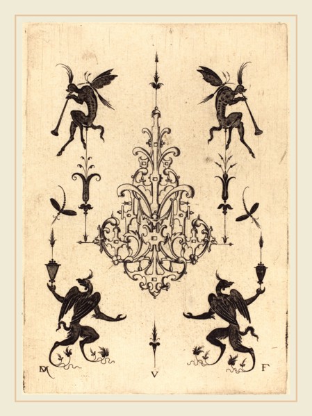 Daniel Mignot (German, active 1593-1596), Brooch with Fantasy Creatures Blowing Horns at Top and