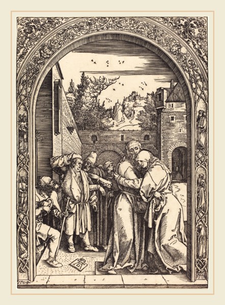 Albrecht DÃ¼rer (German, 1471-1528), Joachim and Anna at the Golden Gate, 1504, woodcut