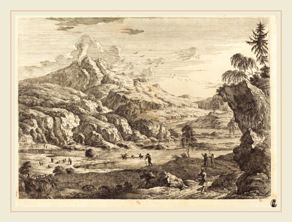 Georg Eisenmann (German, active last third 18th century), Mountainous Riverscape with Figures,