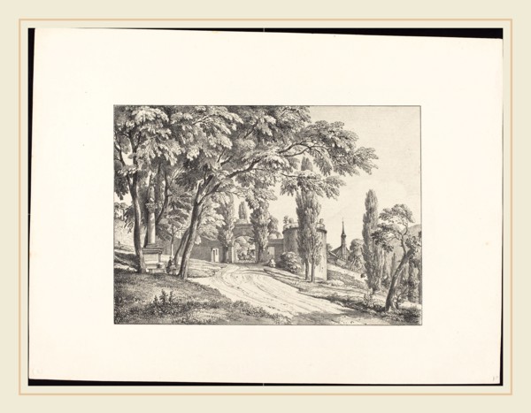 Ernst Fries (German, 1801-1833), Entrance to the Convent Courtyard, 1829, lithograph on chine collé