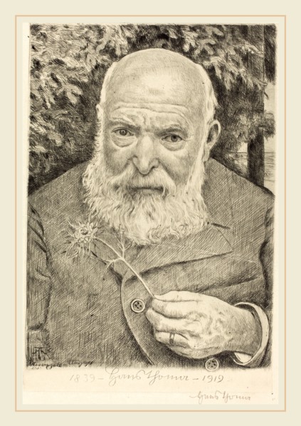 Hans Thoma, Self-Portrait VI with Flower, German, 1839-1924, 1909, etching
