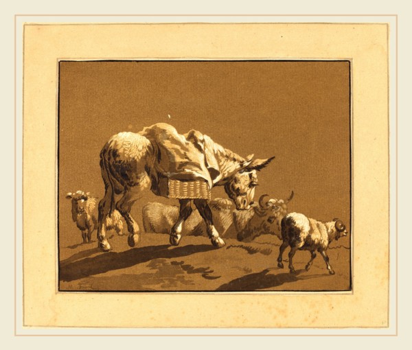 Johann Gottlieb Prestel after Joseph Wagner (German, 1739-1808), Donkey, published 1782, 4-color