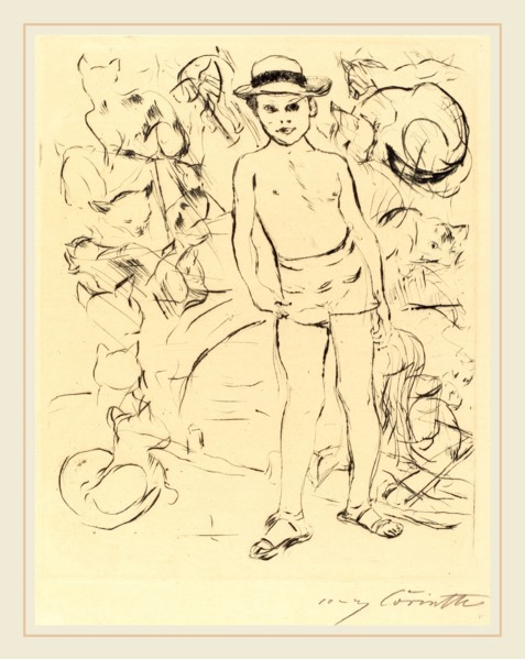 Lovis Corinth, Boy Wearing Bathing-Trunks and Straw Hat (Knabe mit Badehose und Strohhut), German,