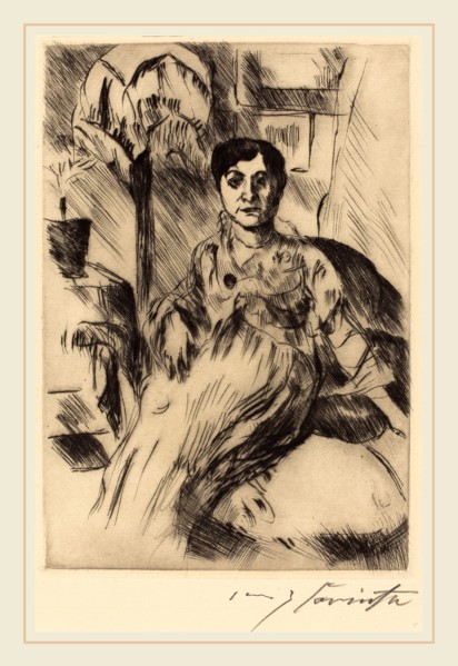Lovis Corinth, Interior with Woman (Interieur mit Frau), German, 1858-1925, 1917, drypoint in black