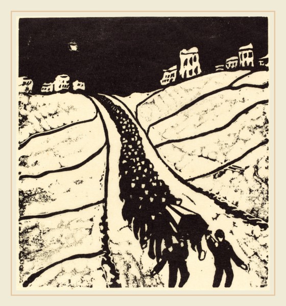 Walter Gramatté, Burial (Begrabnis), German, 1897-1929, 1916, linocut in black on thin japan paper