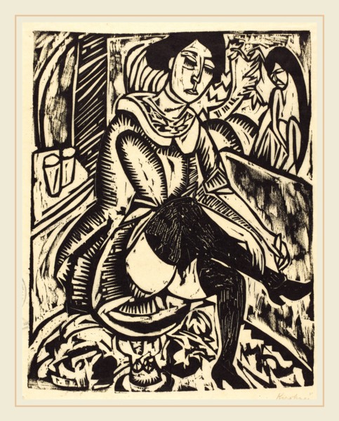Ernst Ludwig Kirchner, Woman Tying Her Shoe (Frau, Schuh Zuknopfend), German, 1880-1938, 1912,