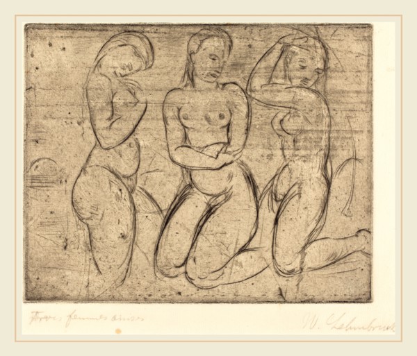 Wilhelm Lehmbruck, Three Kneeling Women (Drei Frauen knied), German, 1881-1919, 1913, drypoint