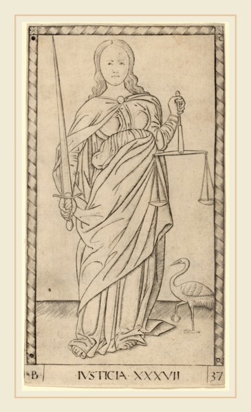Master of the E-Series Tarocchi (Italian, active c. 1465), Justicia (Justice), c. 1465, engraving
