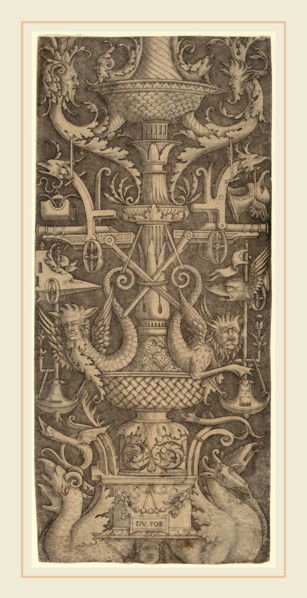 Zoan Andrea (Italian, active c. 1475-1519), Ornament Panel with Dragons, Masks, and Instruments of
