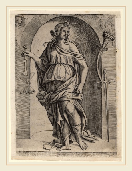 Master I.I.CA (Italian, active c. 1500-1520), Justice, c. 1520, engraving