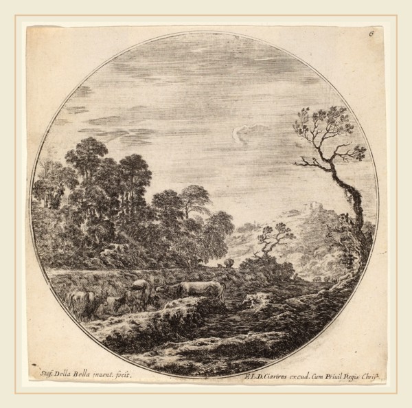 Stefano Della Bella (Italian, 1610-1664), Cows Grazing in a Valley, 1646, etching