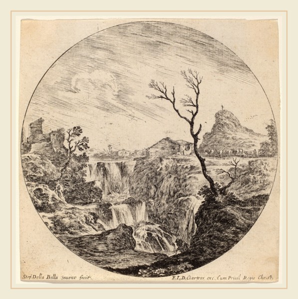 Stefano Della Bella (Italian, 1610-1664), Waterfall with Three Tiers, 1646, etching
