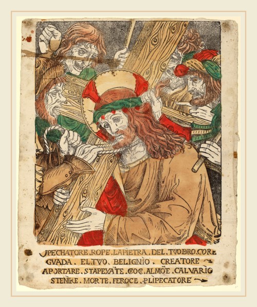 Italian 16th Century, Christ Carrying the Cross, 1510-1525, hand-colored woodcut